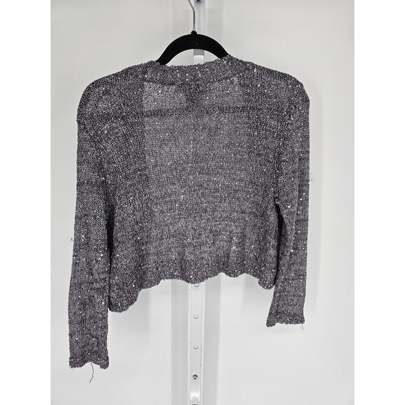 Say What? Womens Long Sleeve Silver Open Front Ribbed Knit Mini Cardigan Size XL - Picture 4 of 4